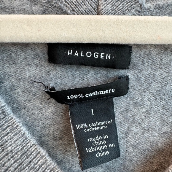 Halogen 100% Cashmere Heather Gray V-Neck Women's Sweater - Picture 2 of 5